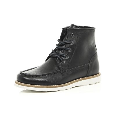 Boys black leather hiker boots